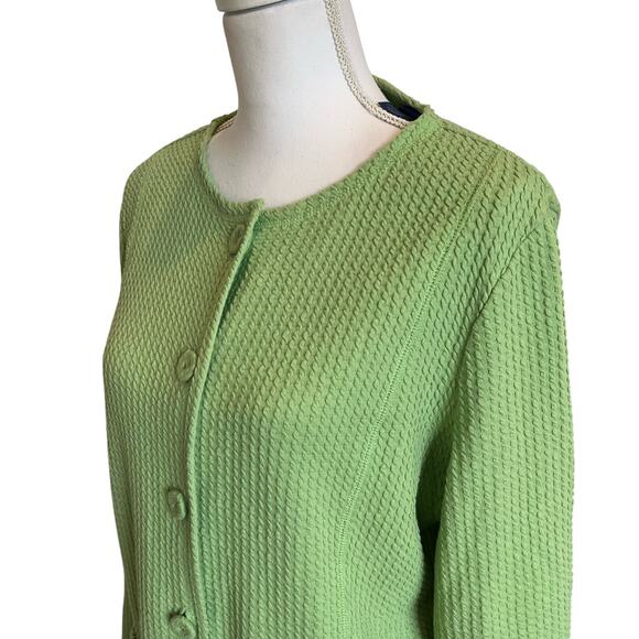 JH Collectibles Cardigan Jacket Size XL Lime Green Waffle Knit Button Up Pockets - Picture 4 of 9